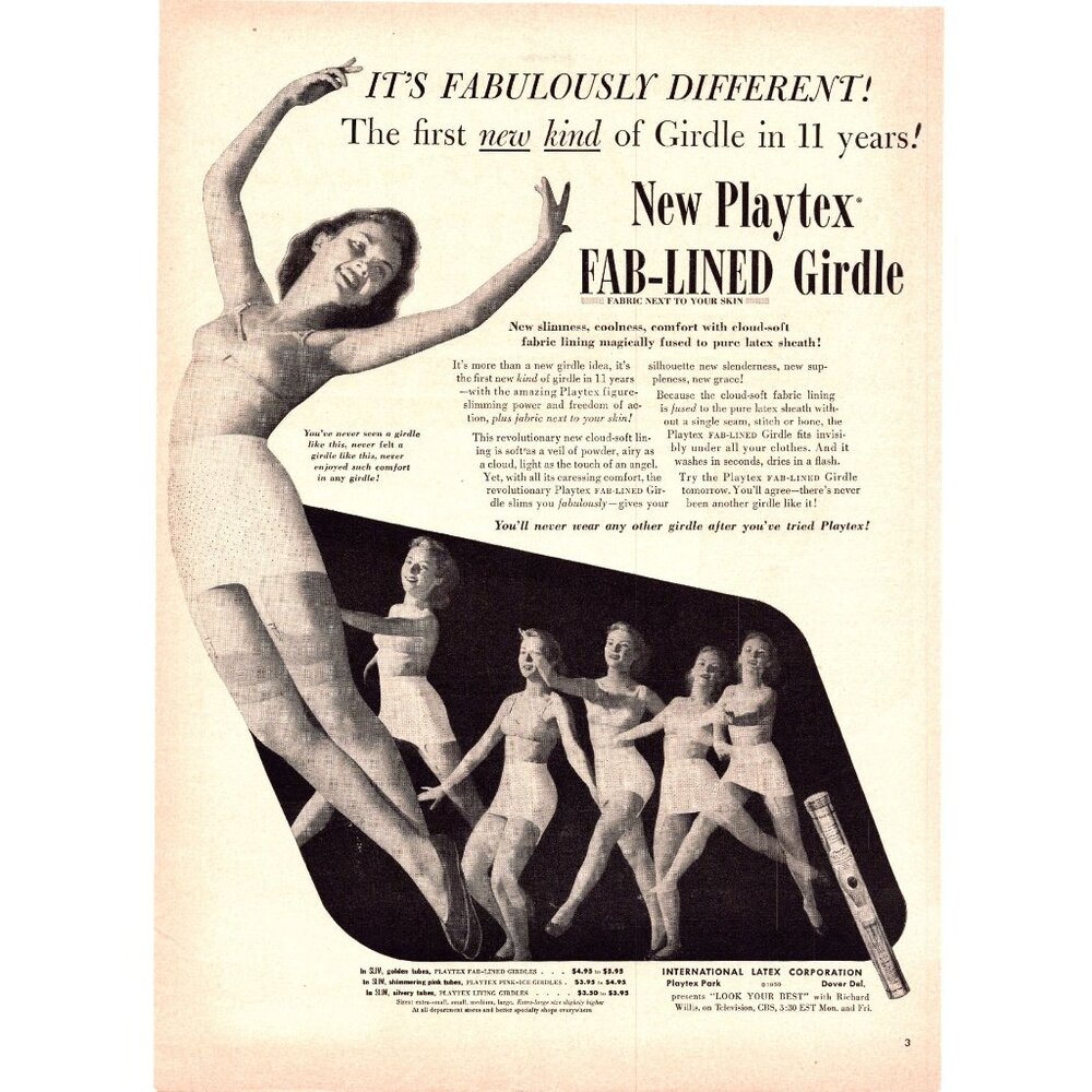 1950 Playtex Fab-Lined Girdle Women Dancing Vintage Print Ad Ballet Wall Art 50s
